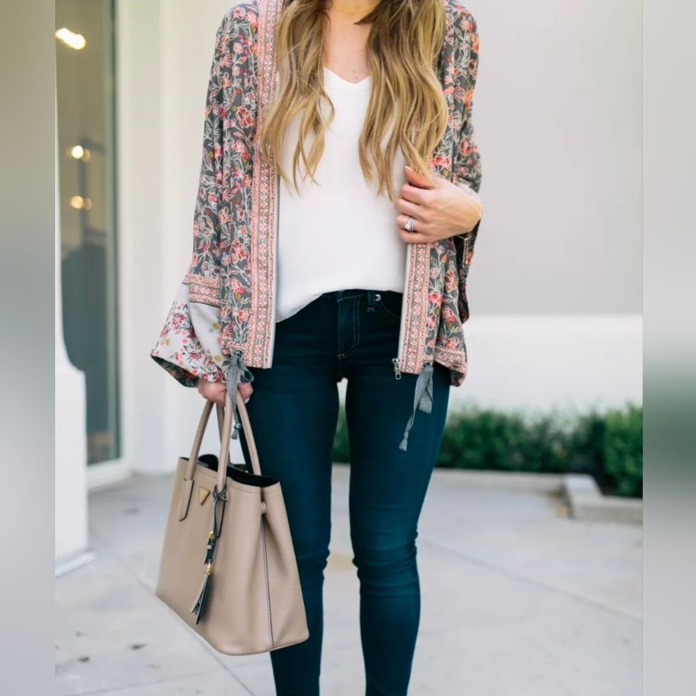 Free People Windflowers Printed Kinched Kimono Jacket Size XS